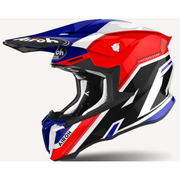 Casco Motocross Enduro AIROH TWIST 2.0 Shaken Blu/Rosso/Bianco Lucido