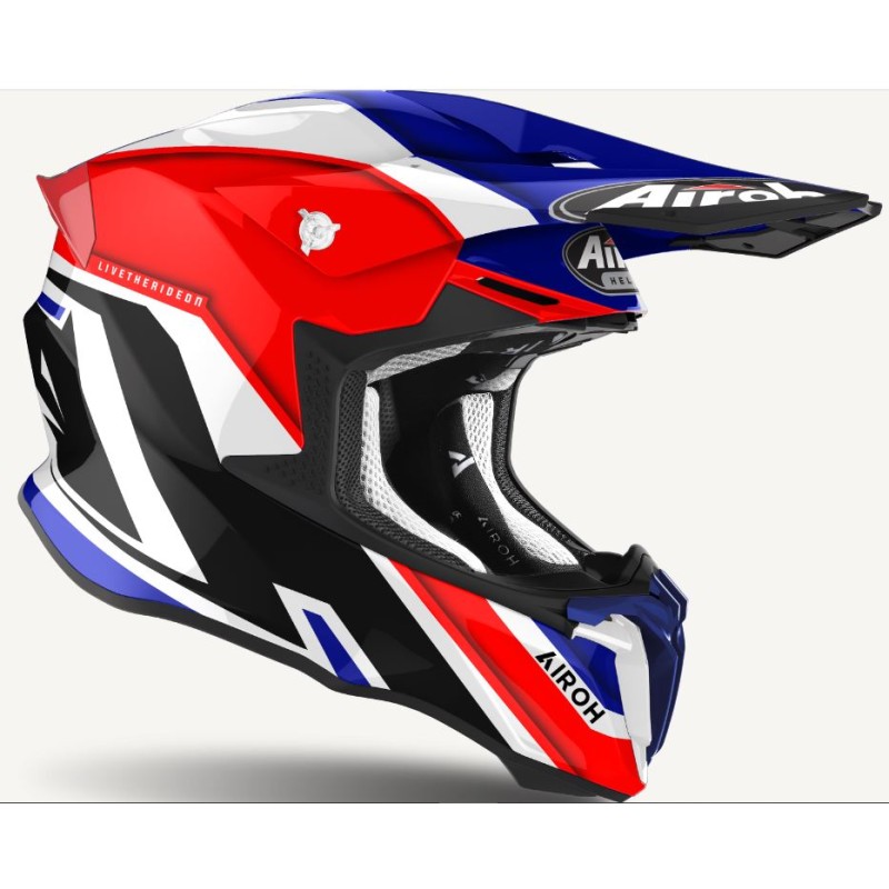 Casco Motocross Enduro AIROH TWIST 2.0 Shaken Blu/Rosso/Bianco Lucido